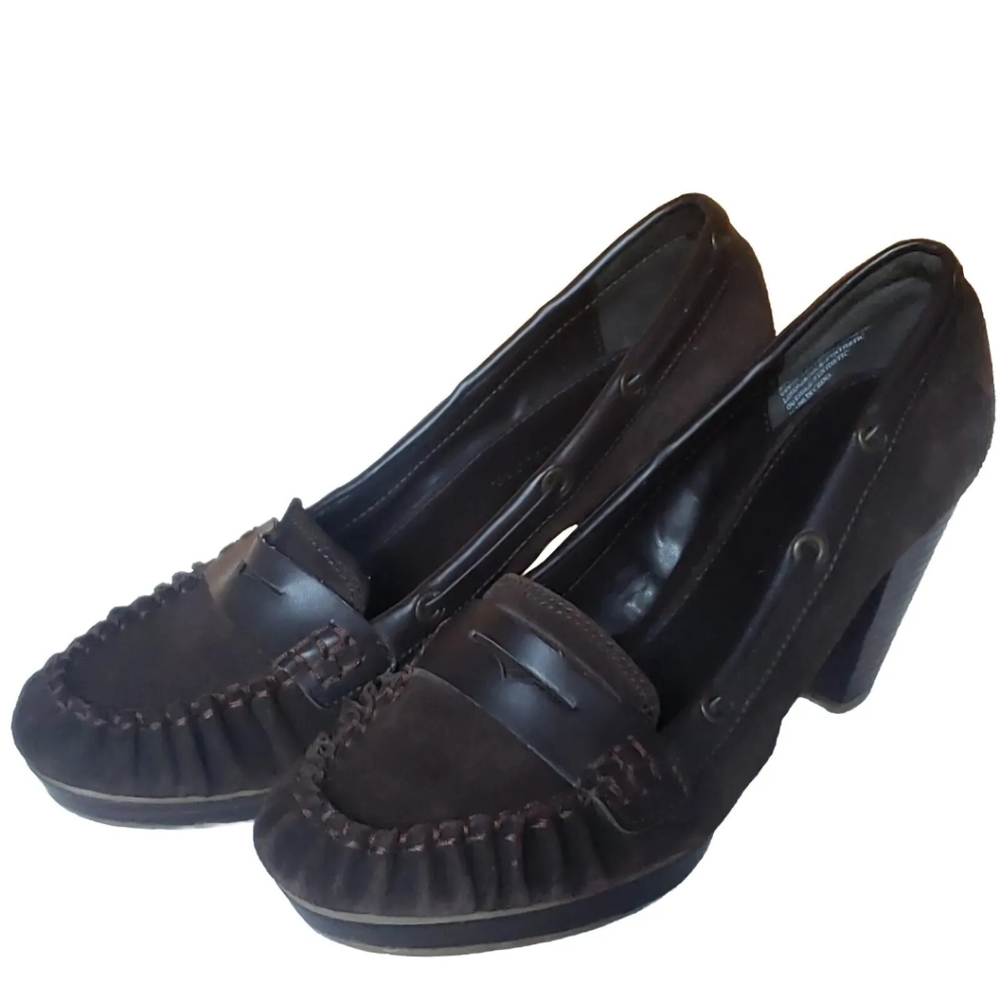 VTG 90s Y2K Tommy Hilfiger Brown Leather Chunky Heel Womens Platform Shoe Size 9